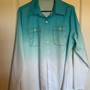 Green and white button down shirt